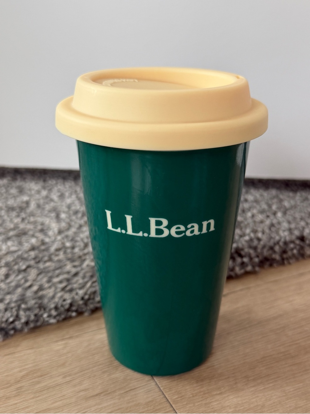 L.L. Bean Ceramic Coffee Mug Travel Tumbler in Pine Green with Soft Lid Classic